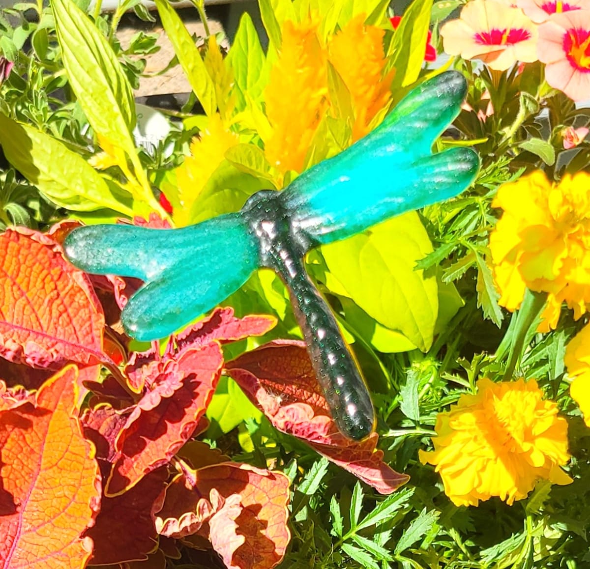 Plant Pick-Small Dragonfly in Turquoise/Green by Kathy Kollenburn 