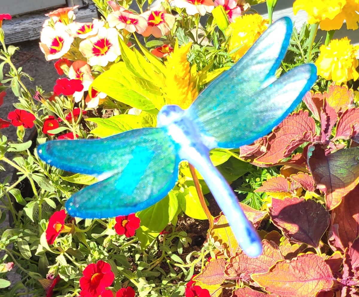 Plant Pick-Large Dragonfly, Turquoise/Lavender by Kathy Kollenburn 