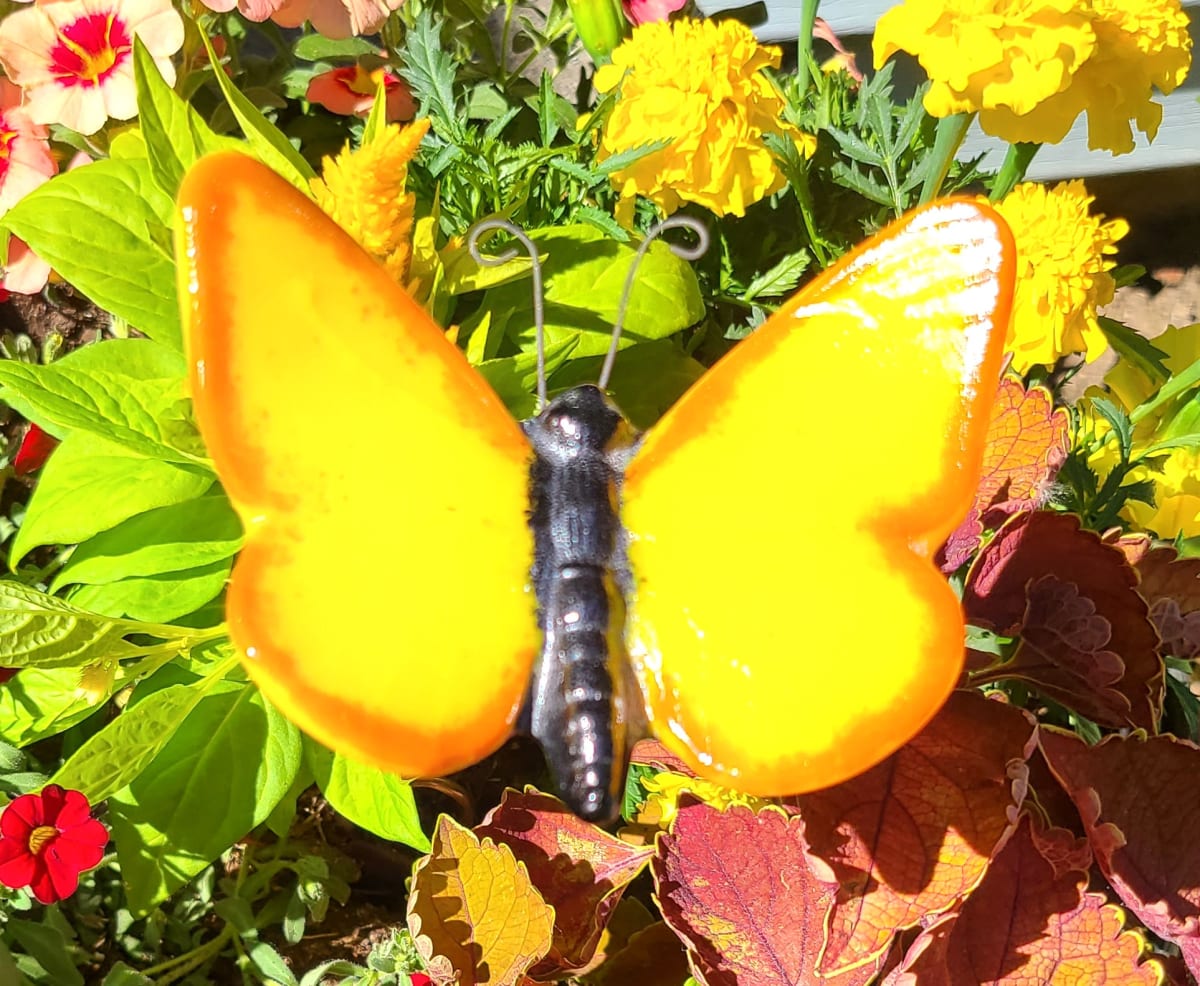 Plant Pick-Large Butterfly-Orange/Yellow by Kathy Kollenburn 