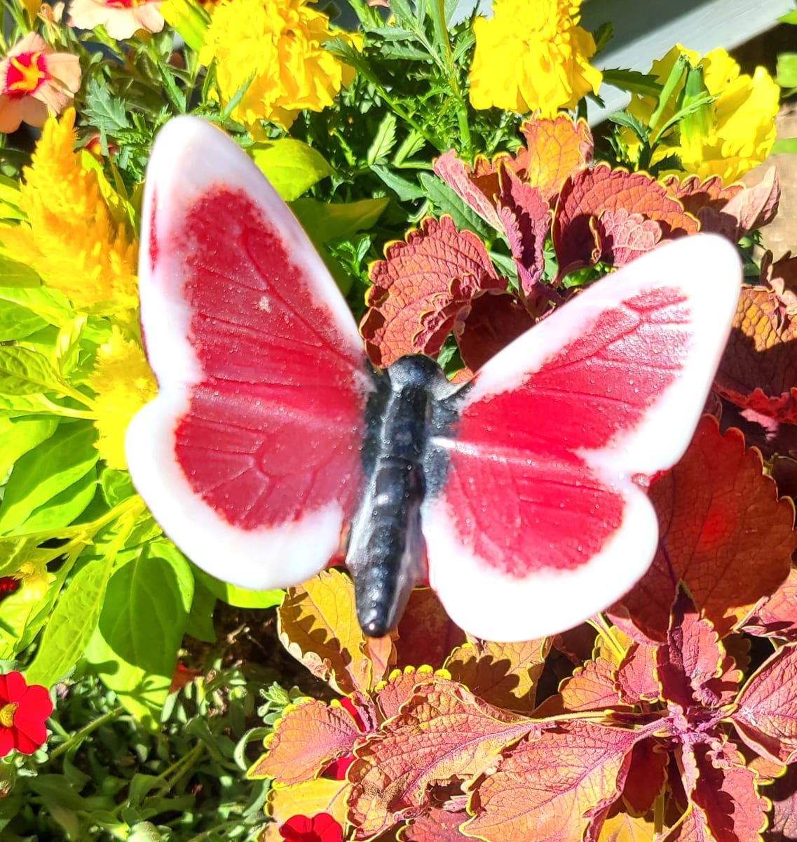 Plant Pick-Large Butterfly in Red/White by Kathy Kollenburn 