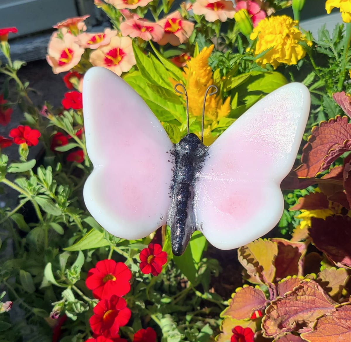 Plant Pick-Large Butterfly-Pink/White by Kathy Kollenburn 