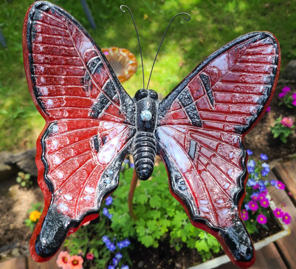 Butterfly Yard Art-Red/White/Black by Kathy Kollenburn 