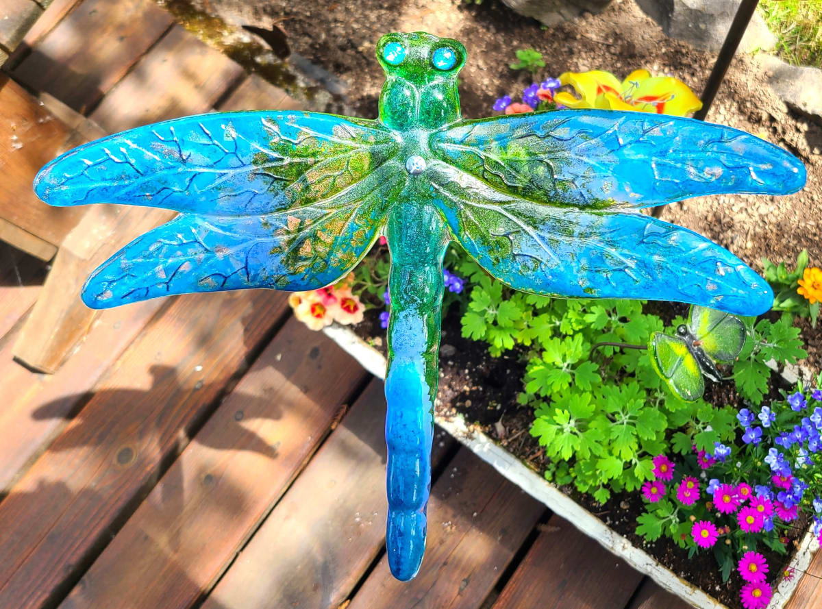 Dragonfly Yard Art-Blues/Greens by Kathy Kollenburn 