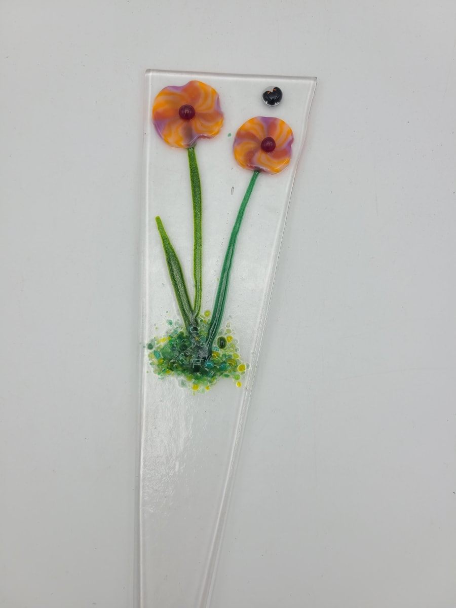 Plant Stake-Orange/Red Striped Flowers by Kathy Kollenburn 