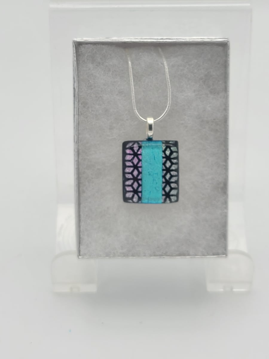 Necklace-Turquoise Stripe with Floral Pattern by Kathy Kollenburn 