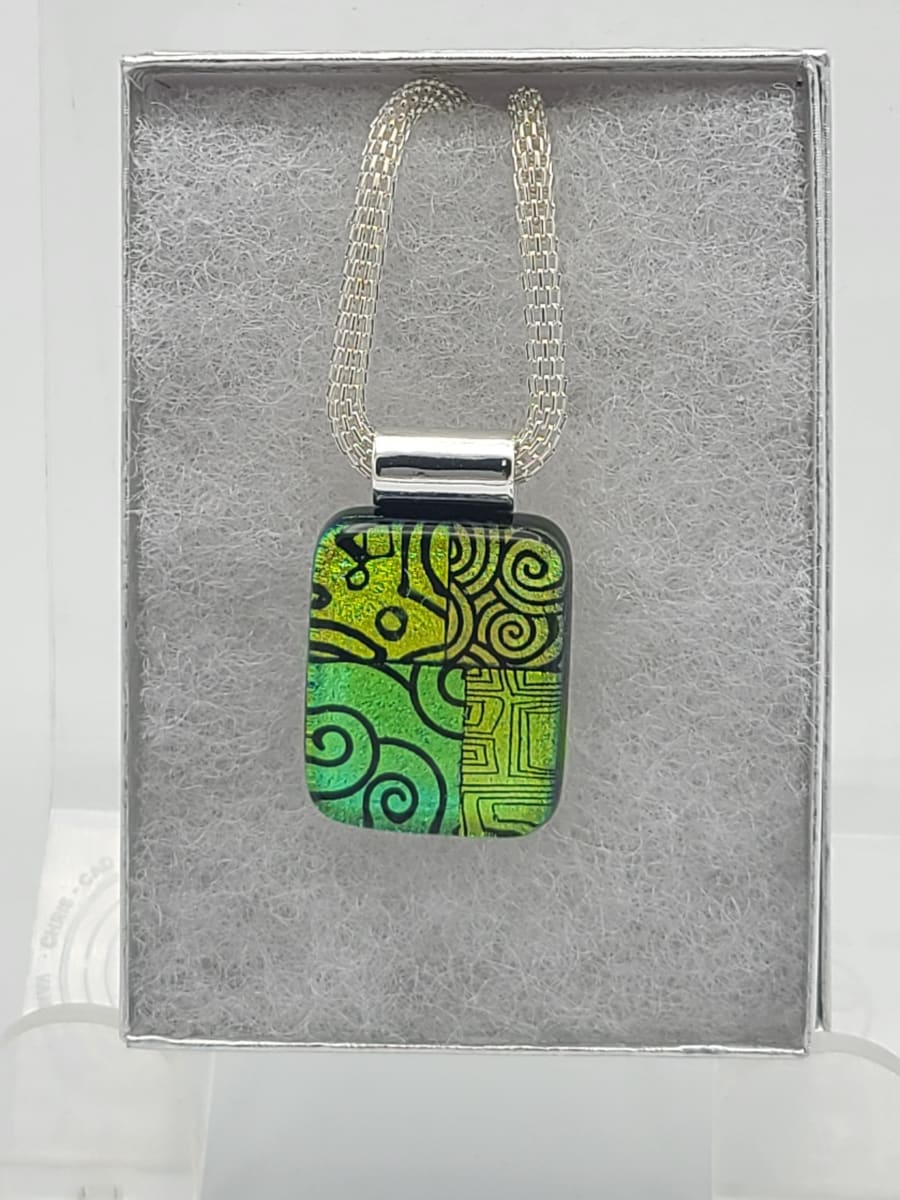 Necklace-Gold and Green Patterned Dichro by Kathy Kollenburn 