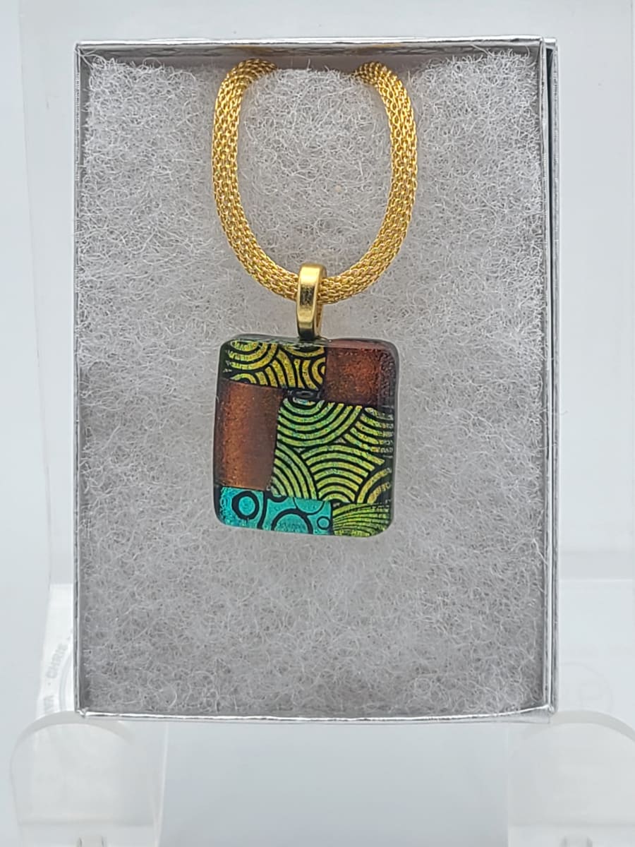 Necklace-Copper and Circular Dichroic Squares by Kathy Kollenburn 