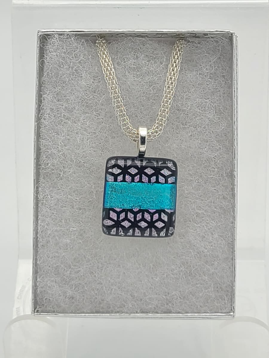 Necklace-Turquoise Dichro through Floral Pattern by Kathy Kollenburn 