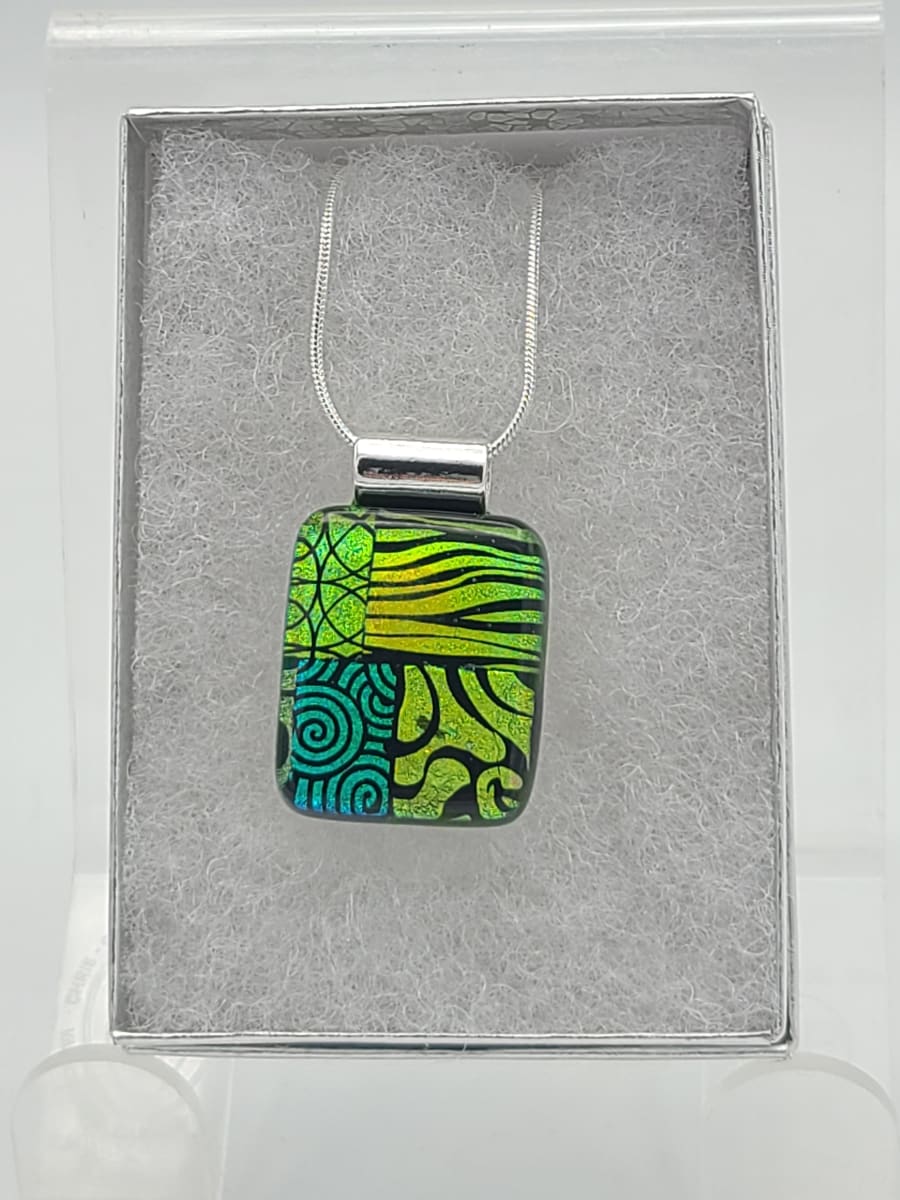 Necklace-Gold and Green Patterned Dichroic by Kathy Kollenburn 