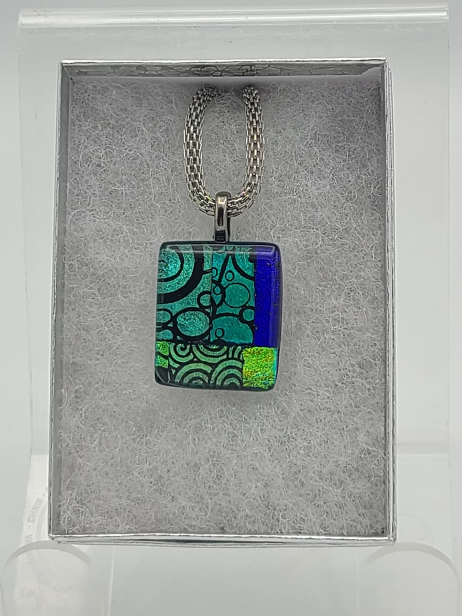 Necklace-Greens/Blues Patterned Dichroic by Kathy Kollenburn 