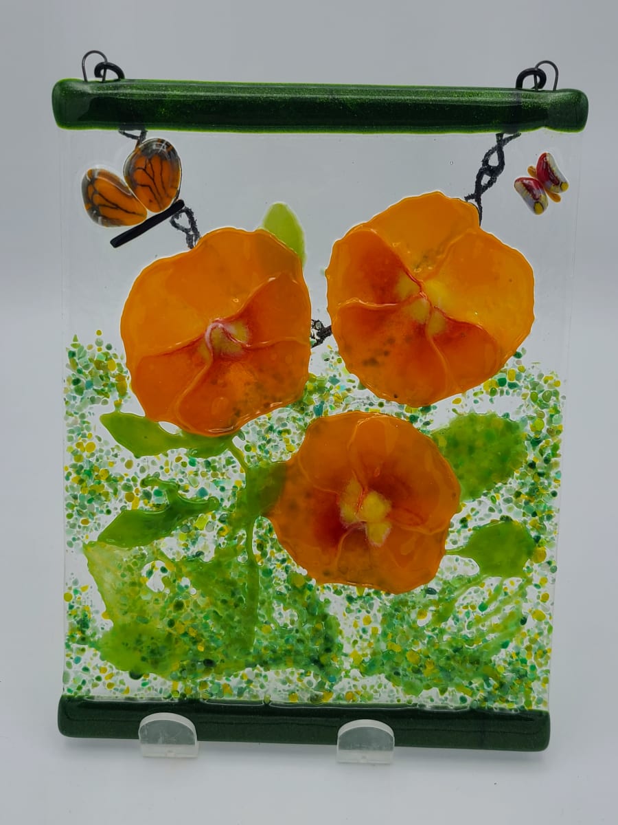 Garden Hanger-Orange Pansies by Kathy Kollenburn 