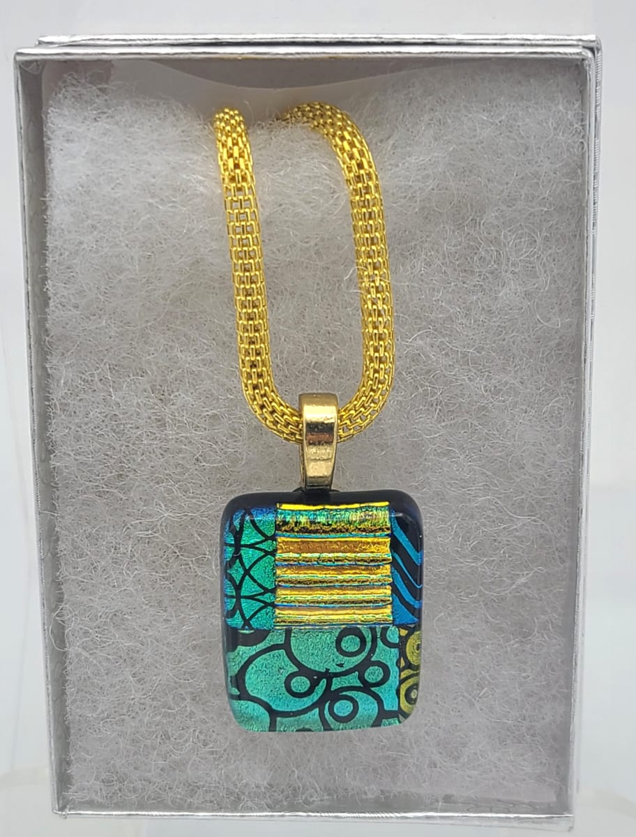 Necklace-Gold Dichro Ridges with Turquoise Patterned Dichroic by Kathy Kollenburn 