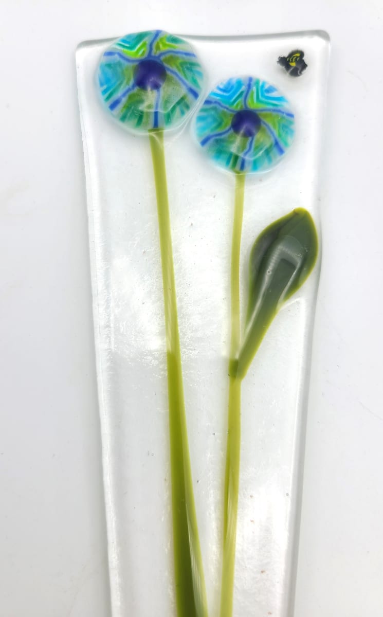 Plant Stake-Blue/Green Striped Flowers by Kathy Kollenburn 