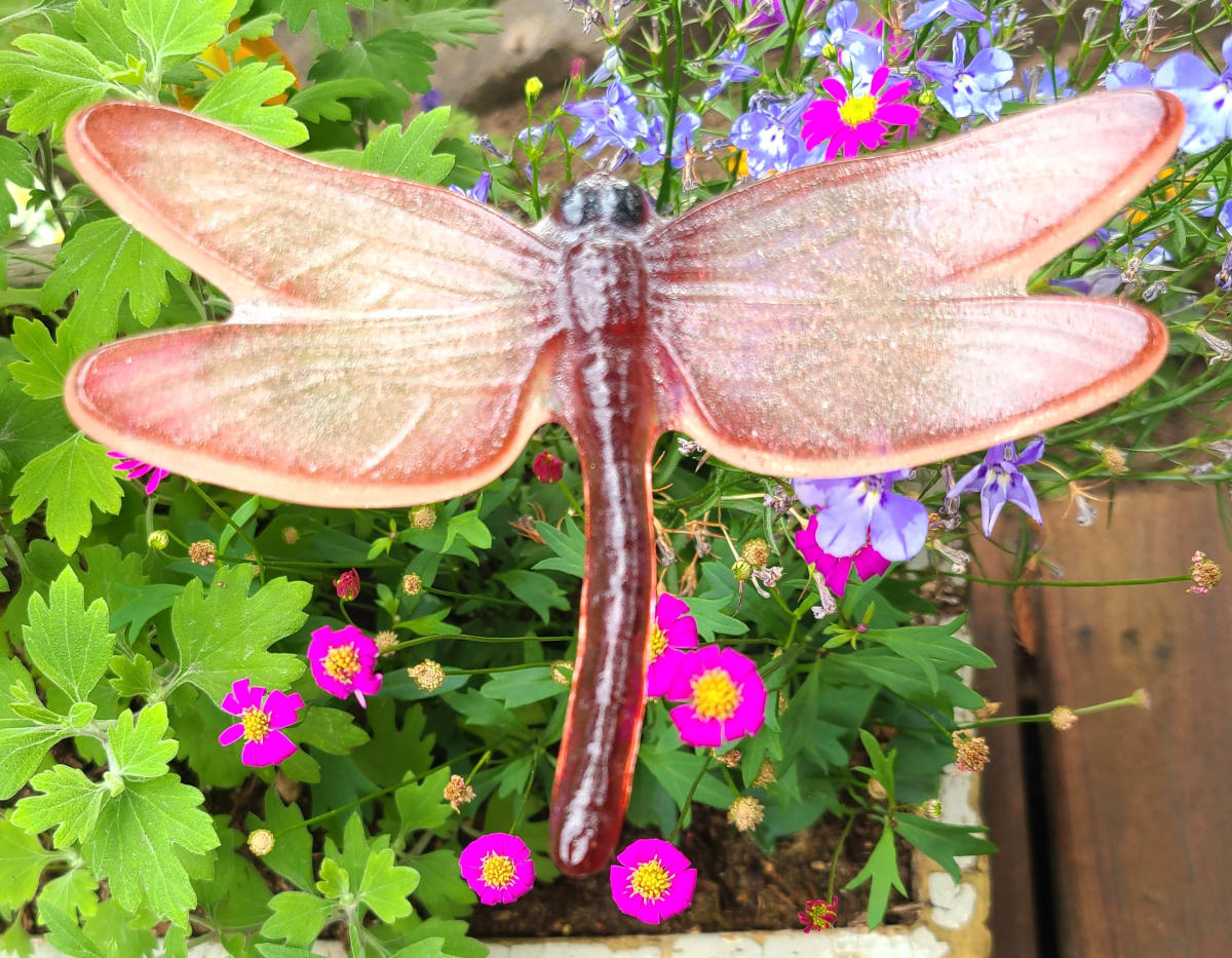 Plant Pick-Dragonfly, Large in Corals by Kathy Kollenburn 