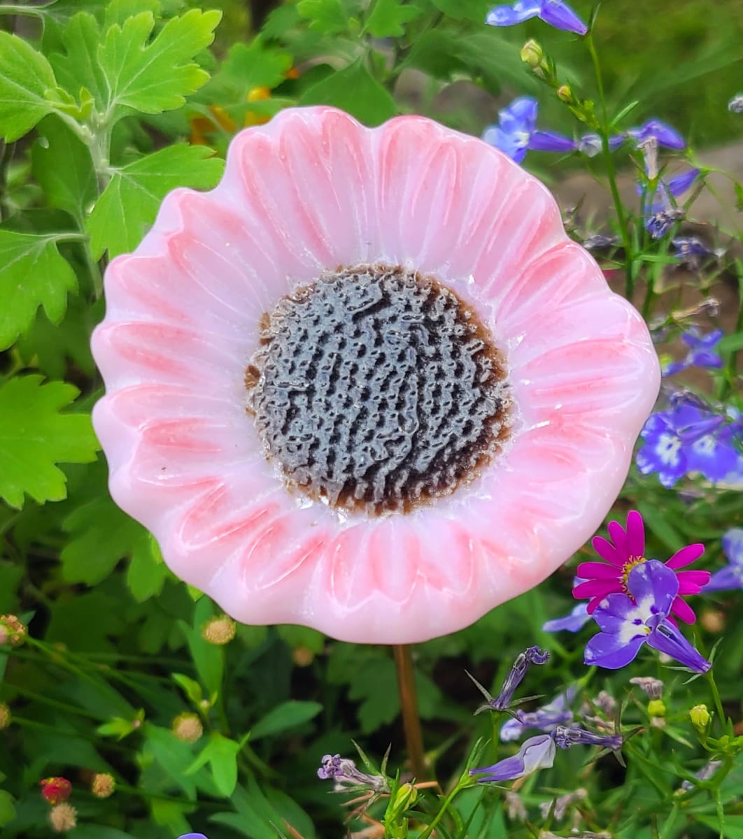 Plant Pick-Small Sunflower in Pink and Cranberry by Kathy Kollenburn 