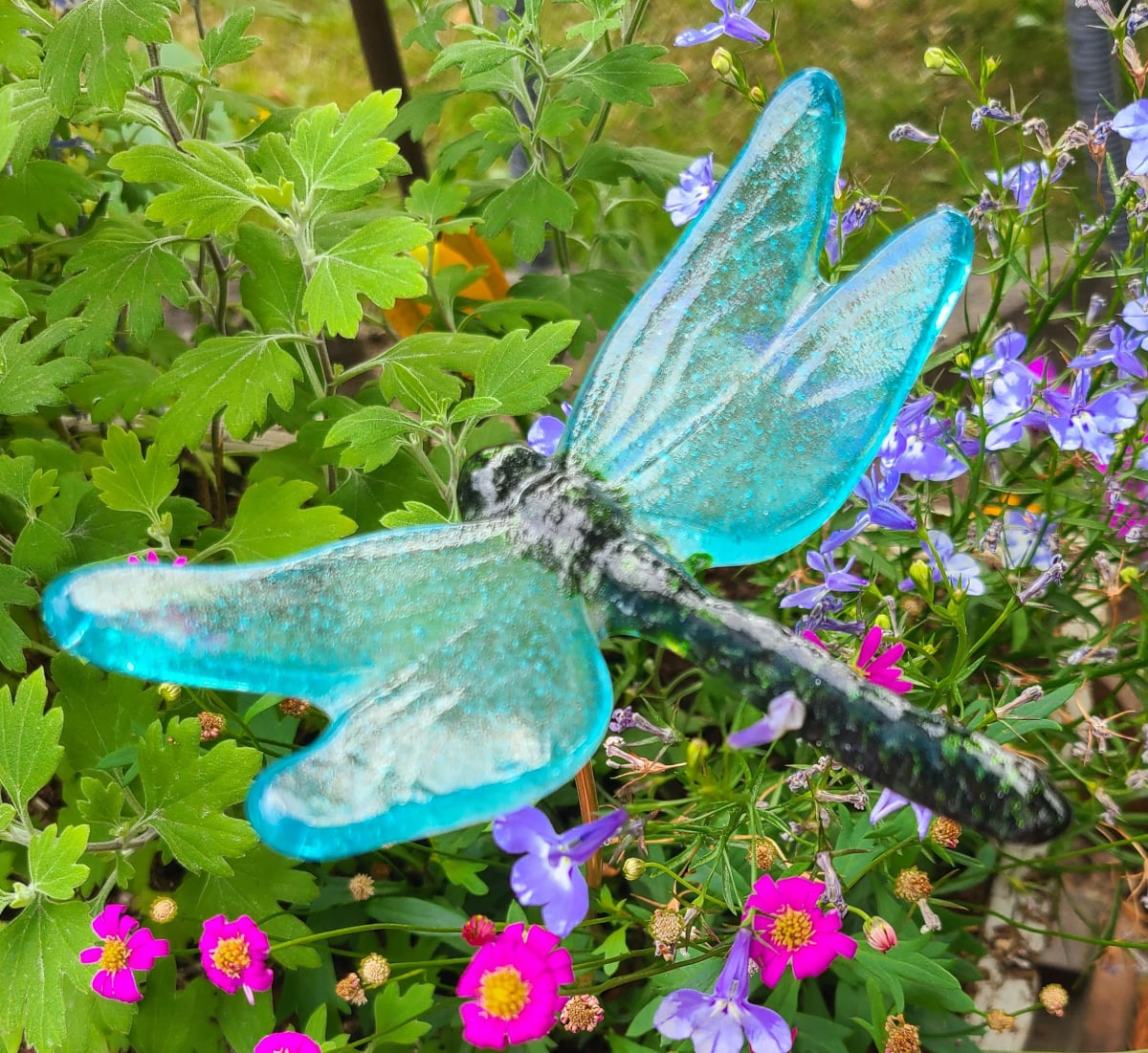 Plant Pick-Dragonfly, Large in Green and Turquoise by Kathy Kollenburn 