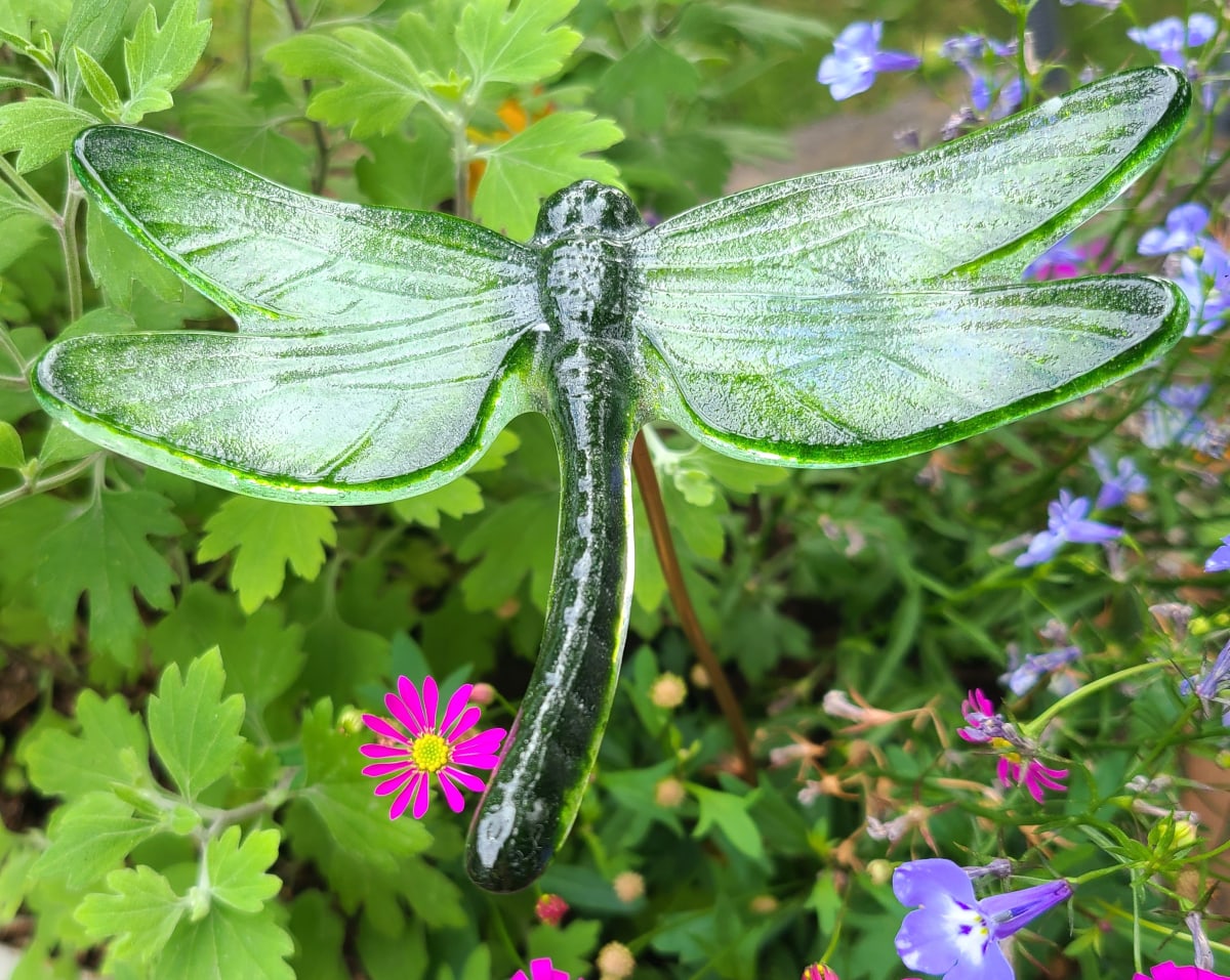 Plant Pick-Dragonfly, Large in Greens by Kathy Kollenburn 