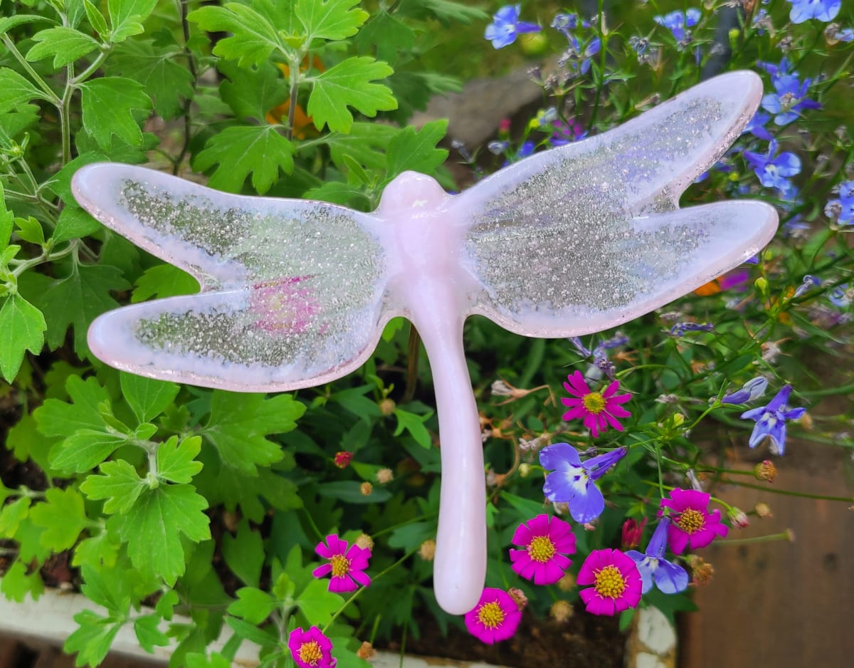 Plant Pick-Dragonfly, Large in Pinks by Kathy Kollenburn 