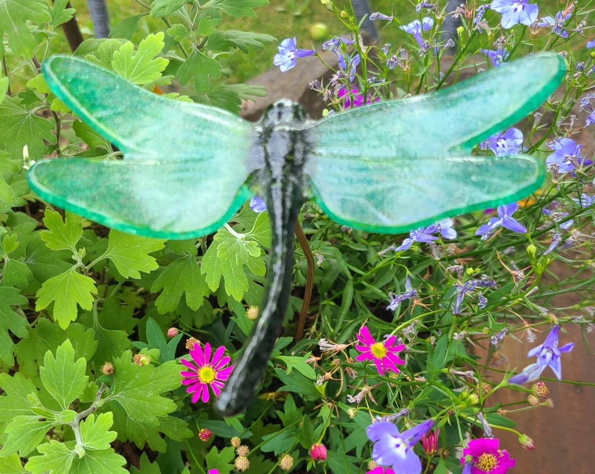 Plant Pick-Large Dragonfly in Greens by Kathy Kollenburn 