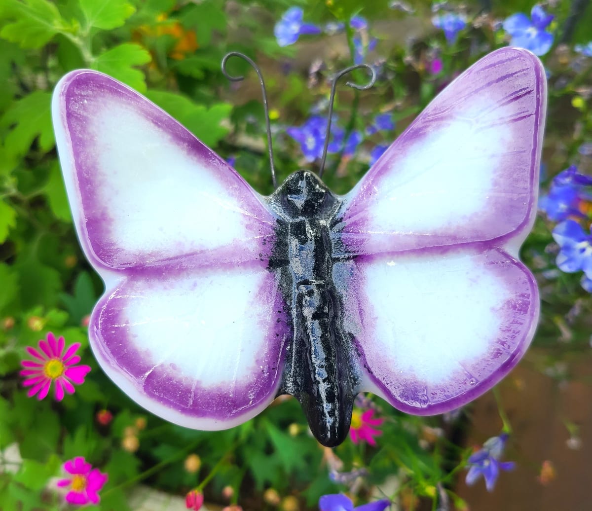 Plant Pick-Butterfly, Large, White with Fuschia Edges by Kathy Kollenburn 