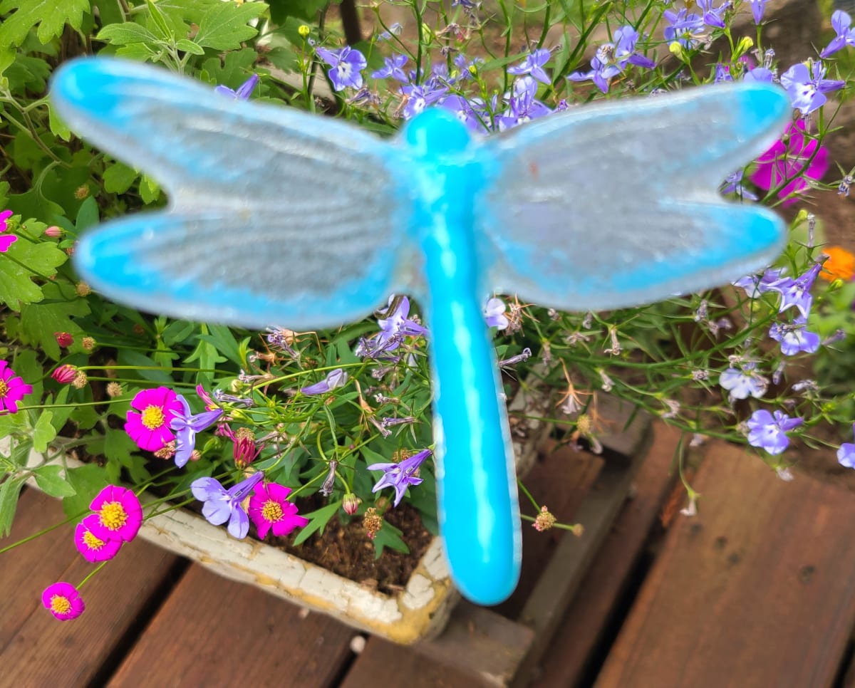 Plant Pick-Dragonfly, Medium in Blues by Kathy Kollenburn 