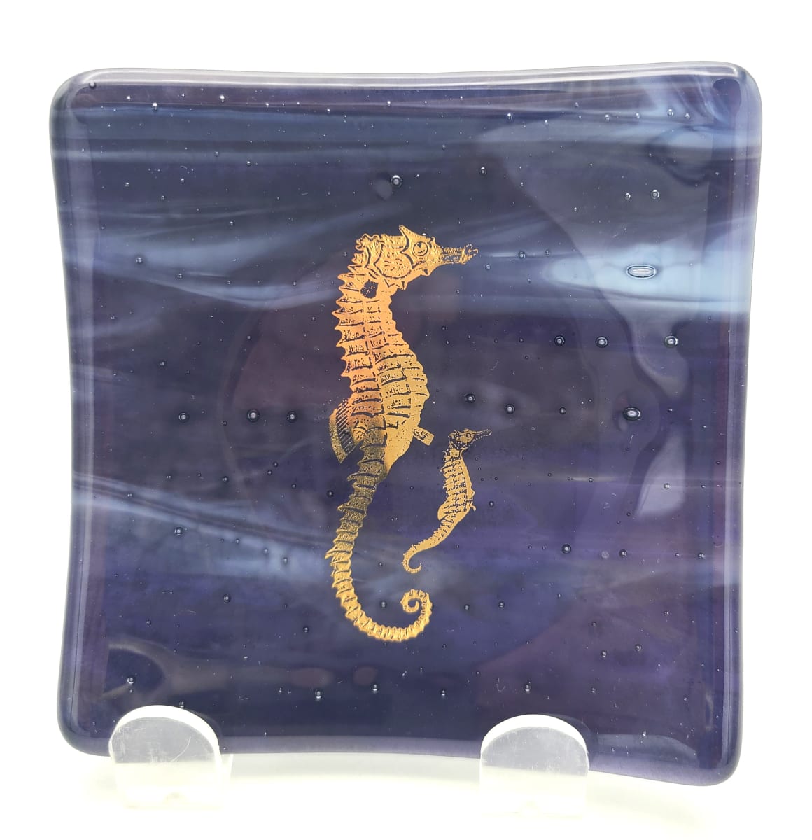 Small Plate-Seahorses on Blue Streaky by Kathy Kollenburn 