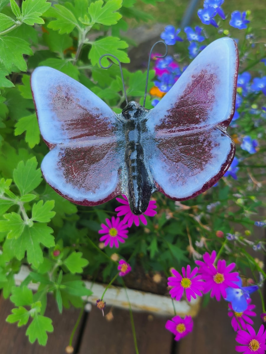 Plant Pick-Butterfly, Large in Red with White Edges by Kathy Kollenburn 