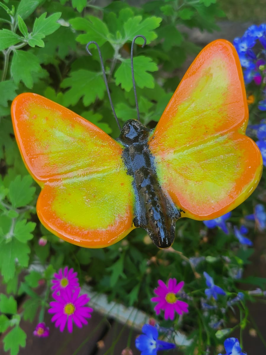 Plant Pick-Butterfly, Large in Yellow with Orange Edges by Kathy Kollenburn 