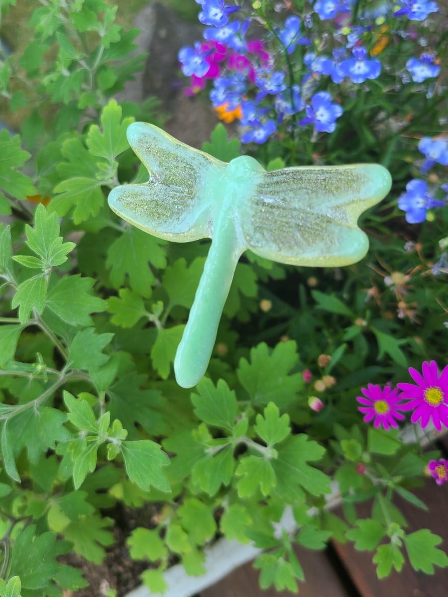 Plant Pick-Dragonfly, Small in Greens by Kathy Kollenburn 