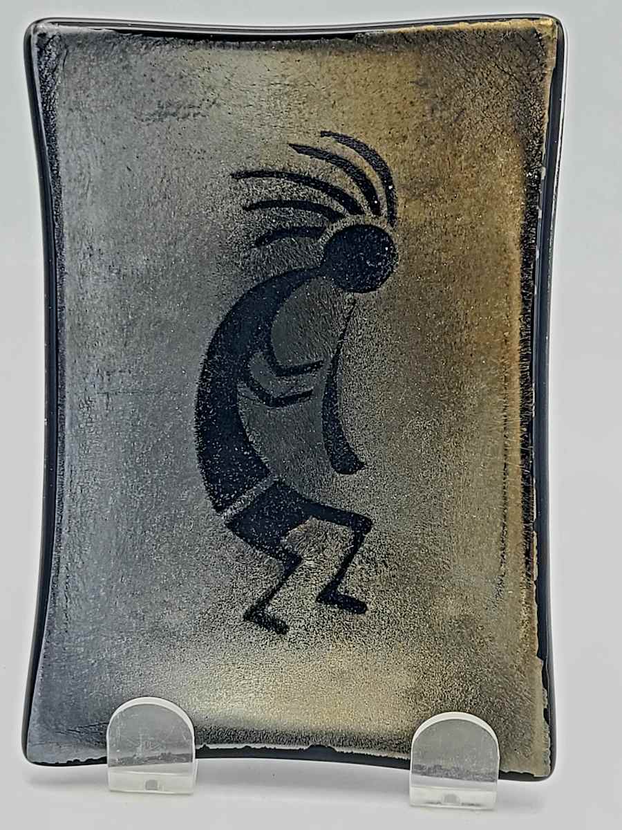 Soap Dish/Spoon Rest-Kokopelli on Gold Irid by Kathy Kollenburn 