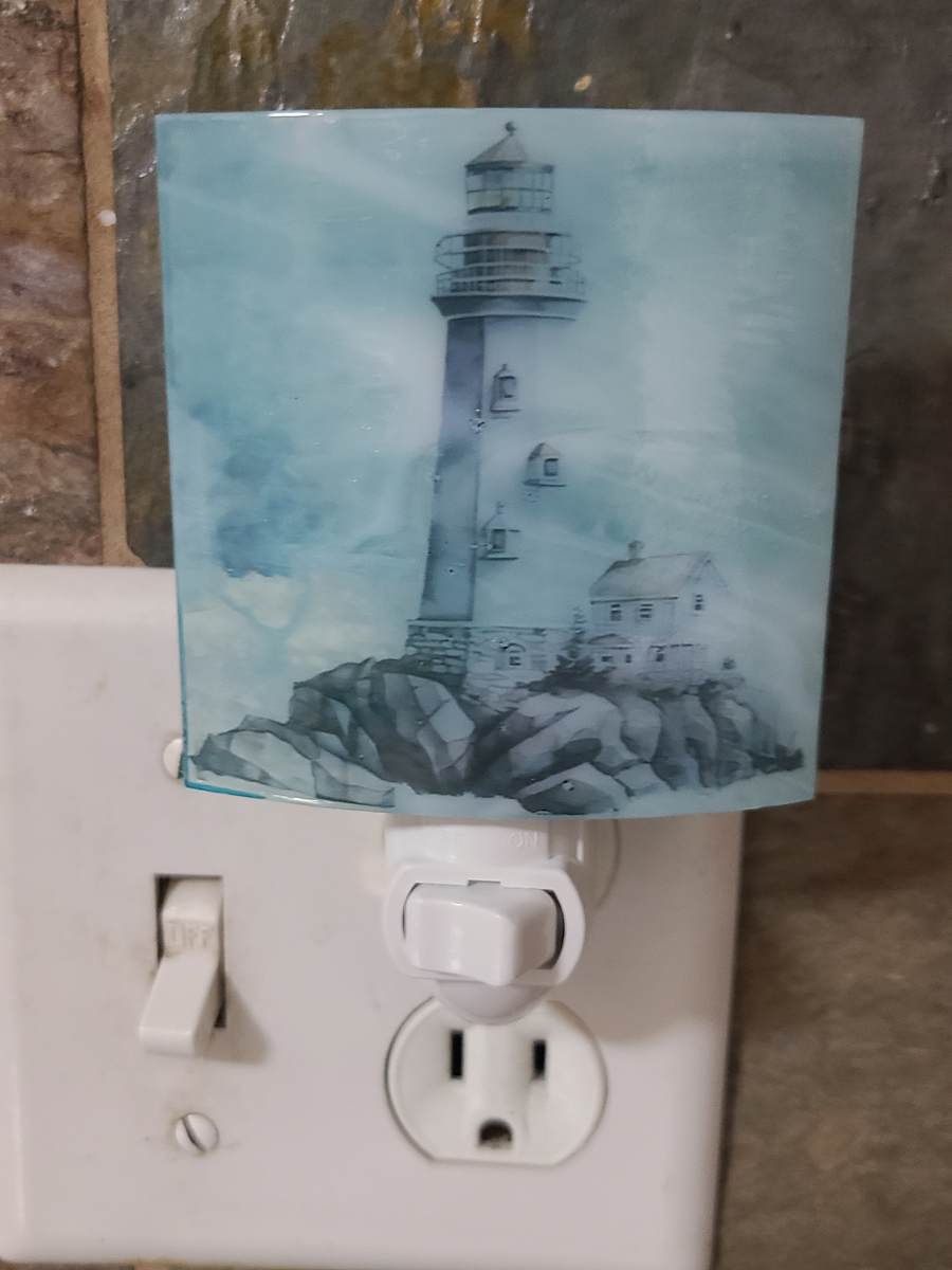 Nightlight-Lighthouse on Blue Streaky by Kathy Kollenburn 