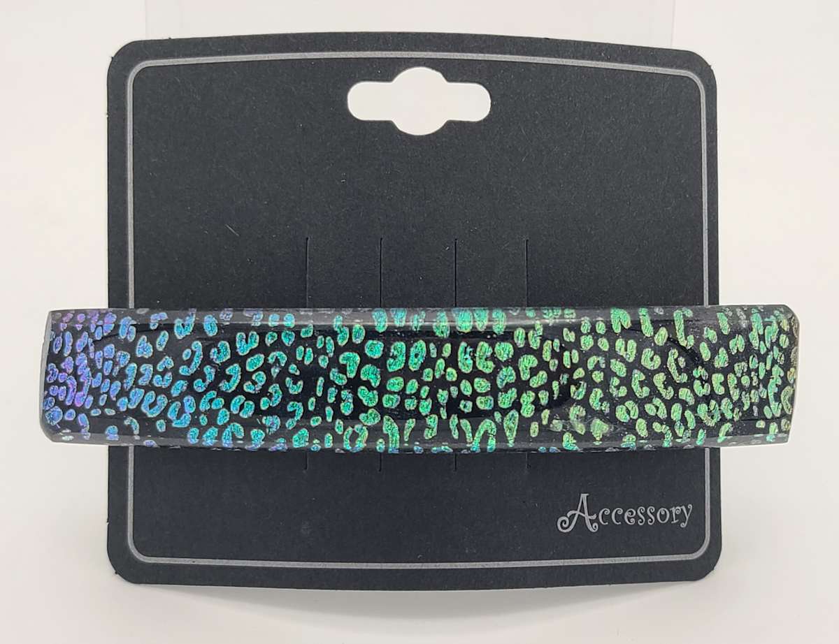 Barrette-Leopard Patterned Dichroic in Blue to Green by Kathy Kollenburn 