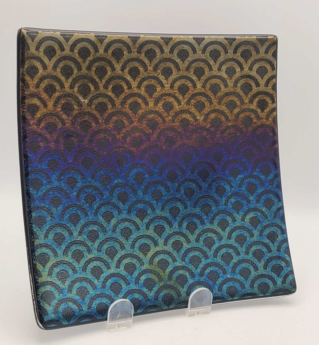 Plate-Black Irid with Art Deco Design by Kathy Kollenburn 