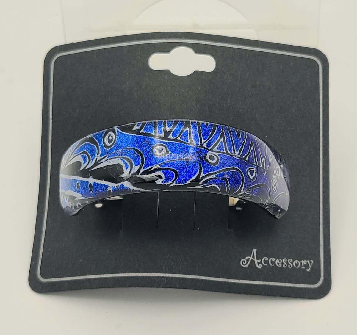 Ponytail Clip-Richochet Pattern on Blue Dichroic by Kathy Kollenburn 