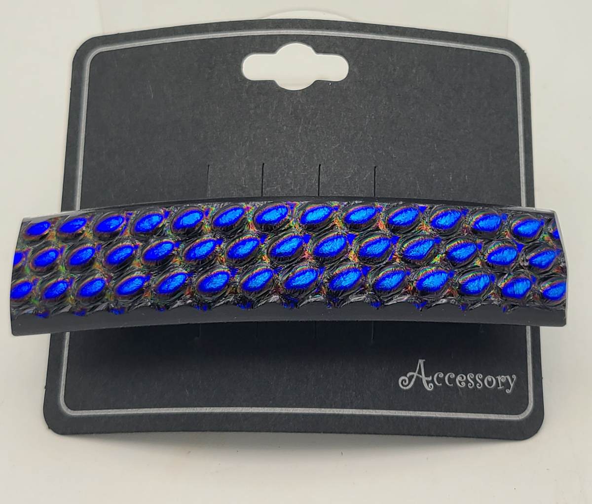 Barrette-Circle Design on Blue/Black Dichroic by Kathy Kollenburn 