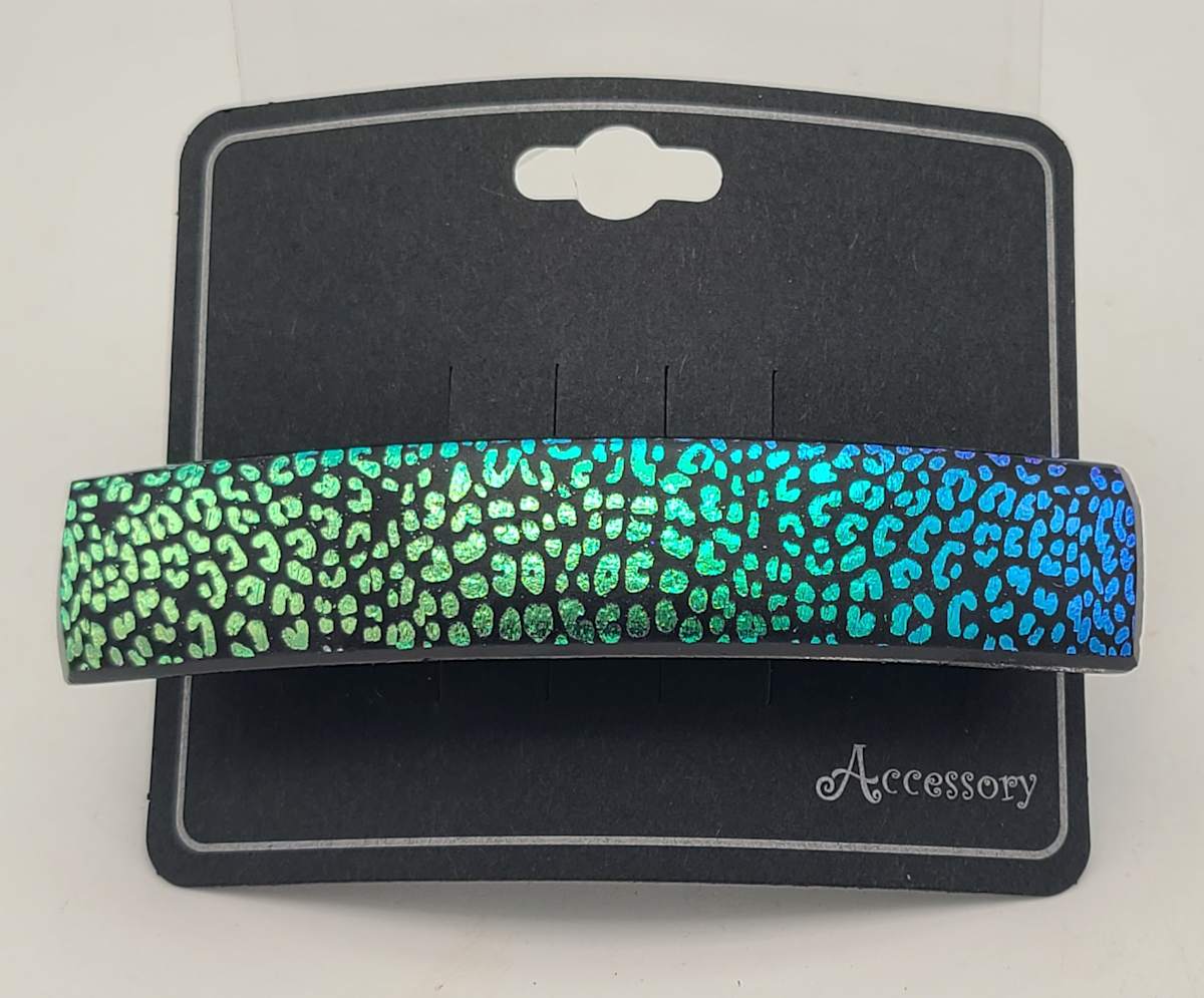 Barrette-Leopard Pattern on Gold to Blue Dichroic by Kathy Kollenburn 