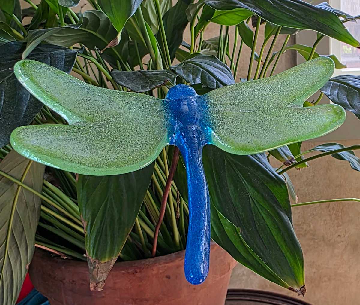 Plant Pick-Dragonfly, Large in Turquoise/Grass Green by Kathy Kollenburn 