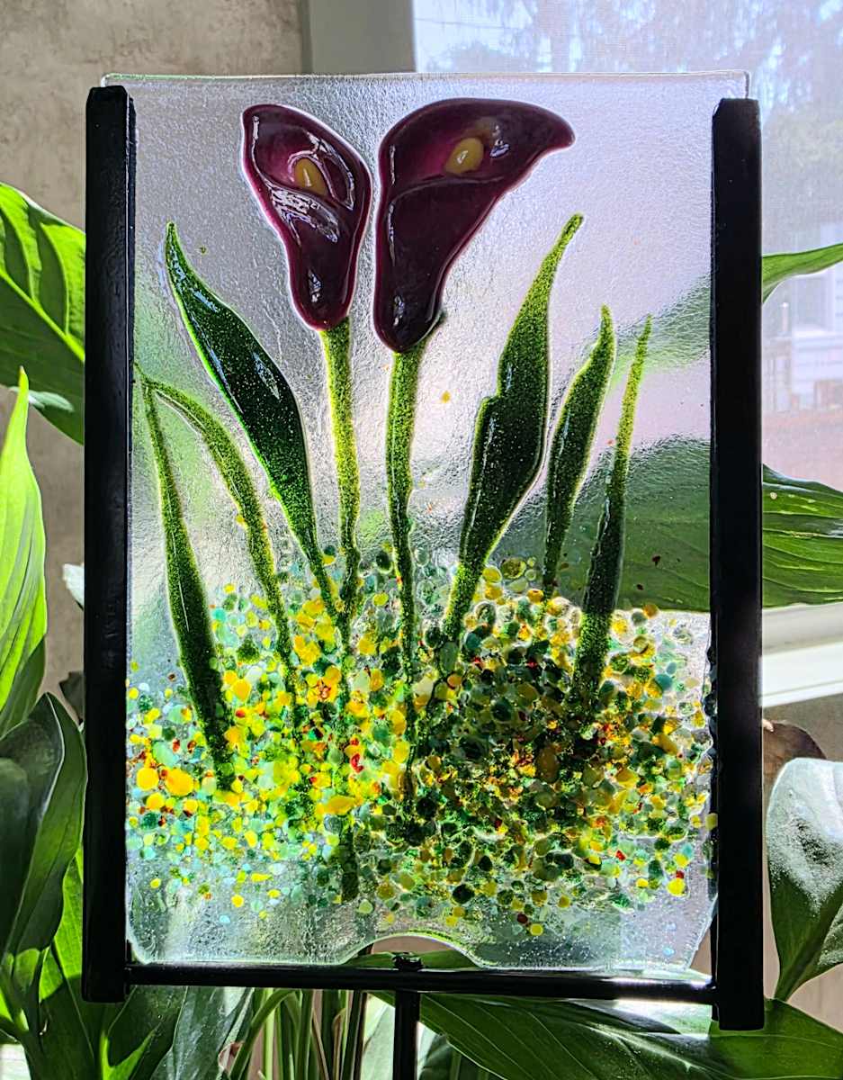Garden Stake-Maroon Calla Lillies by Kathy Kollenburn 