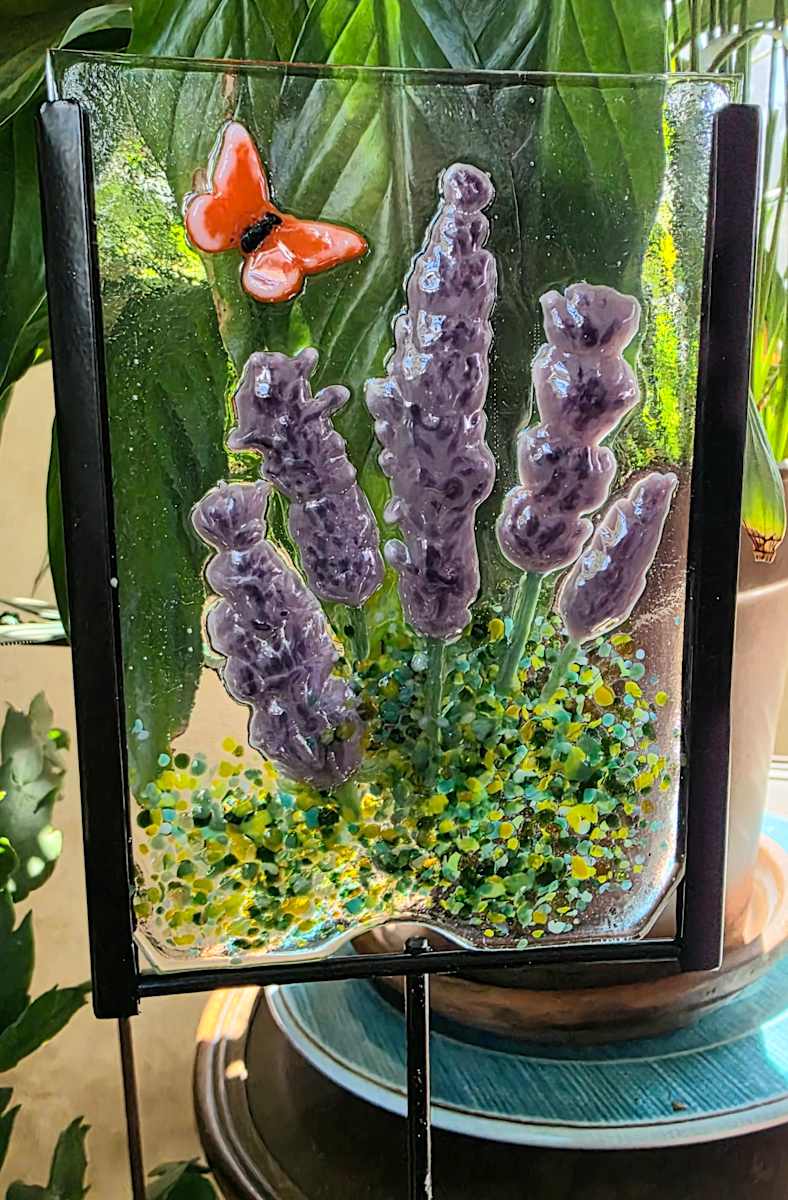 Garden Stake-Lavender with Orange/White Butterfly by Kathy Kollenburn 