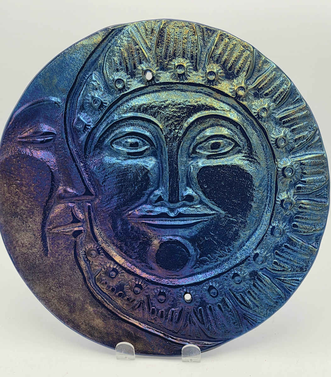 Sun/Moon Yard Art for Fence in Cobalt Blue Irid by Kathy Kollenburn 