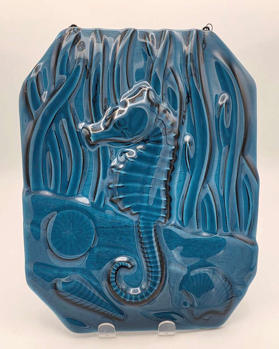 Garden Hanger-Seahorse Scene on Steel Blue by Kathy Kollenburn 