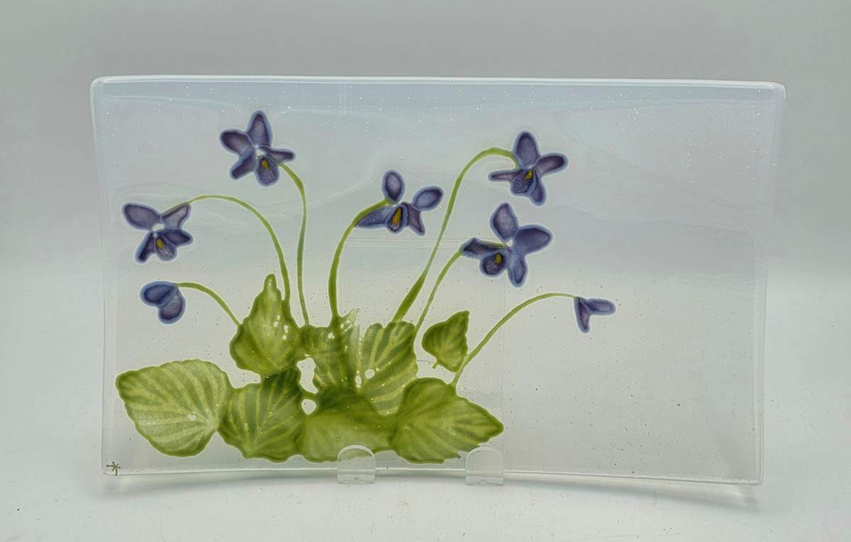 Serving Platter, with Wood Violets on Opaline by Kathy Kollenburn 