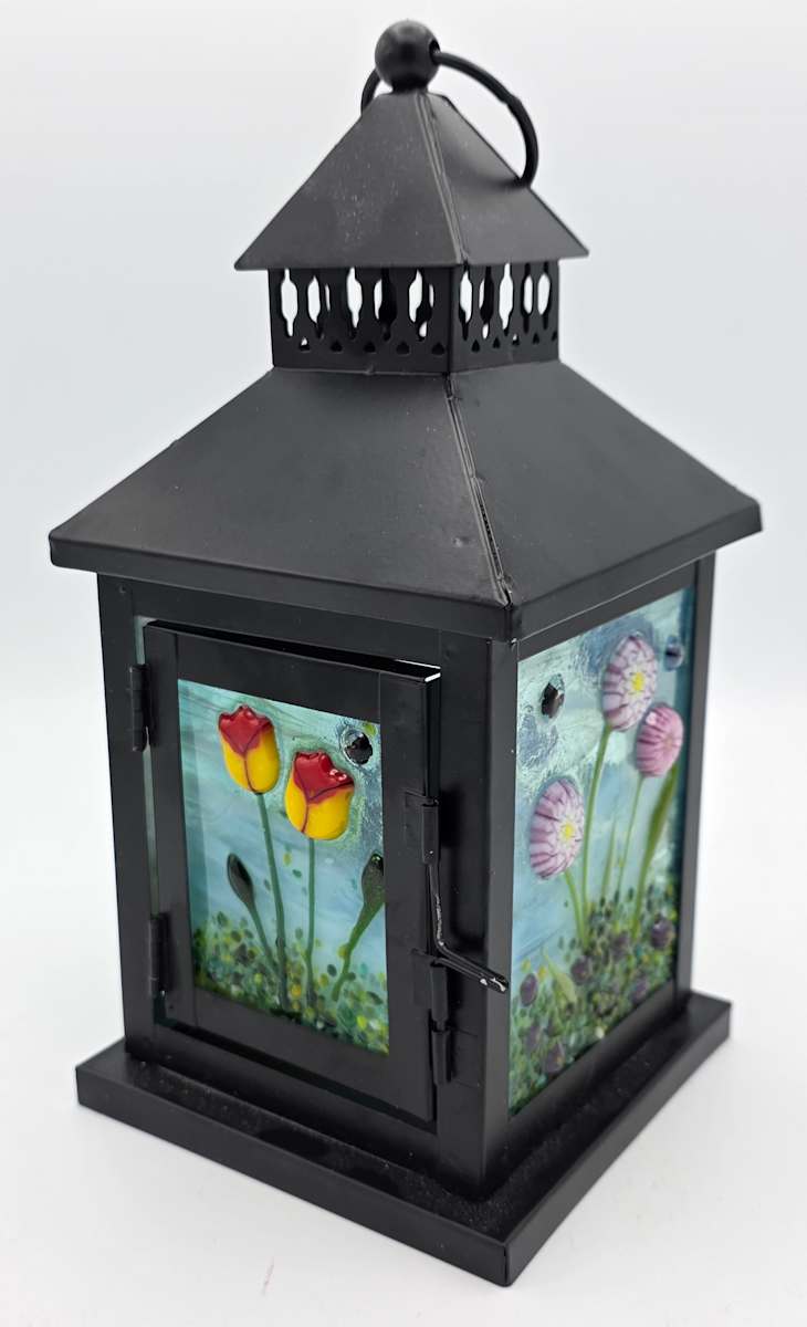Lantern, Black with Botanical Panels by Kathy Kollenburn 