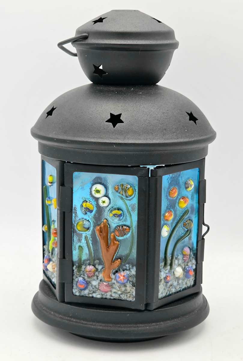 Lantern-6 Sided with Undersea Panels by Kathy Kollenburn 