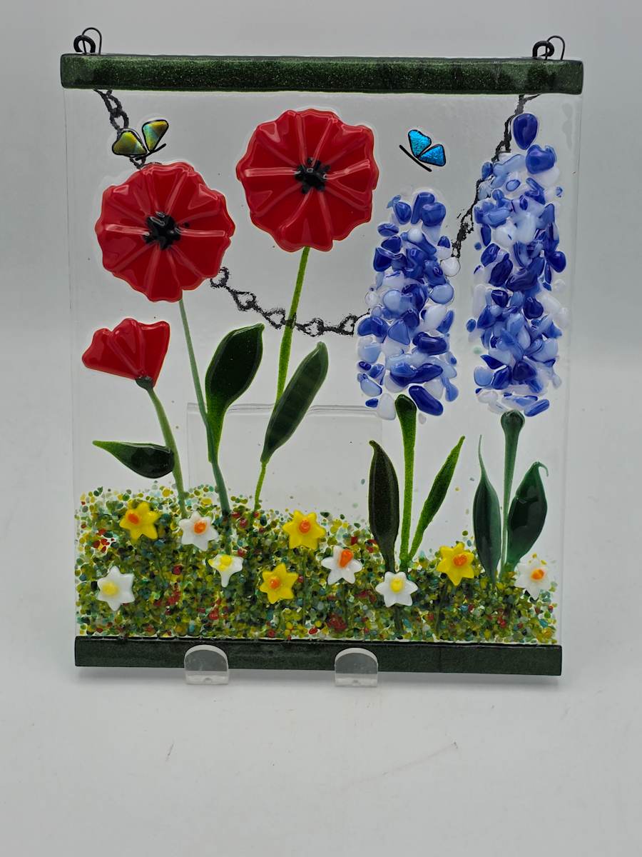 Garden Hanger-Red Poppies, Delphiniums, & Daffodils by Kathy Kollenburn 