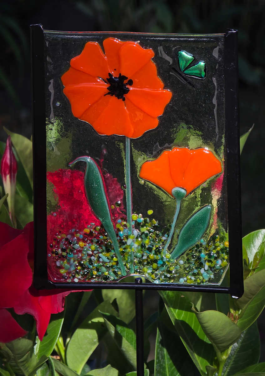 Garden Stake-Orange Poppies by Kathy Kollenburn 