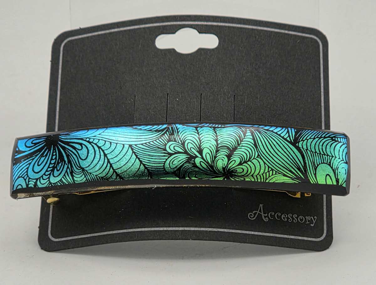 Barrette-Petal Dichroic in Blues/Greens by Kathy Kollenburn 