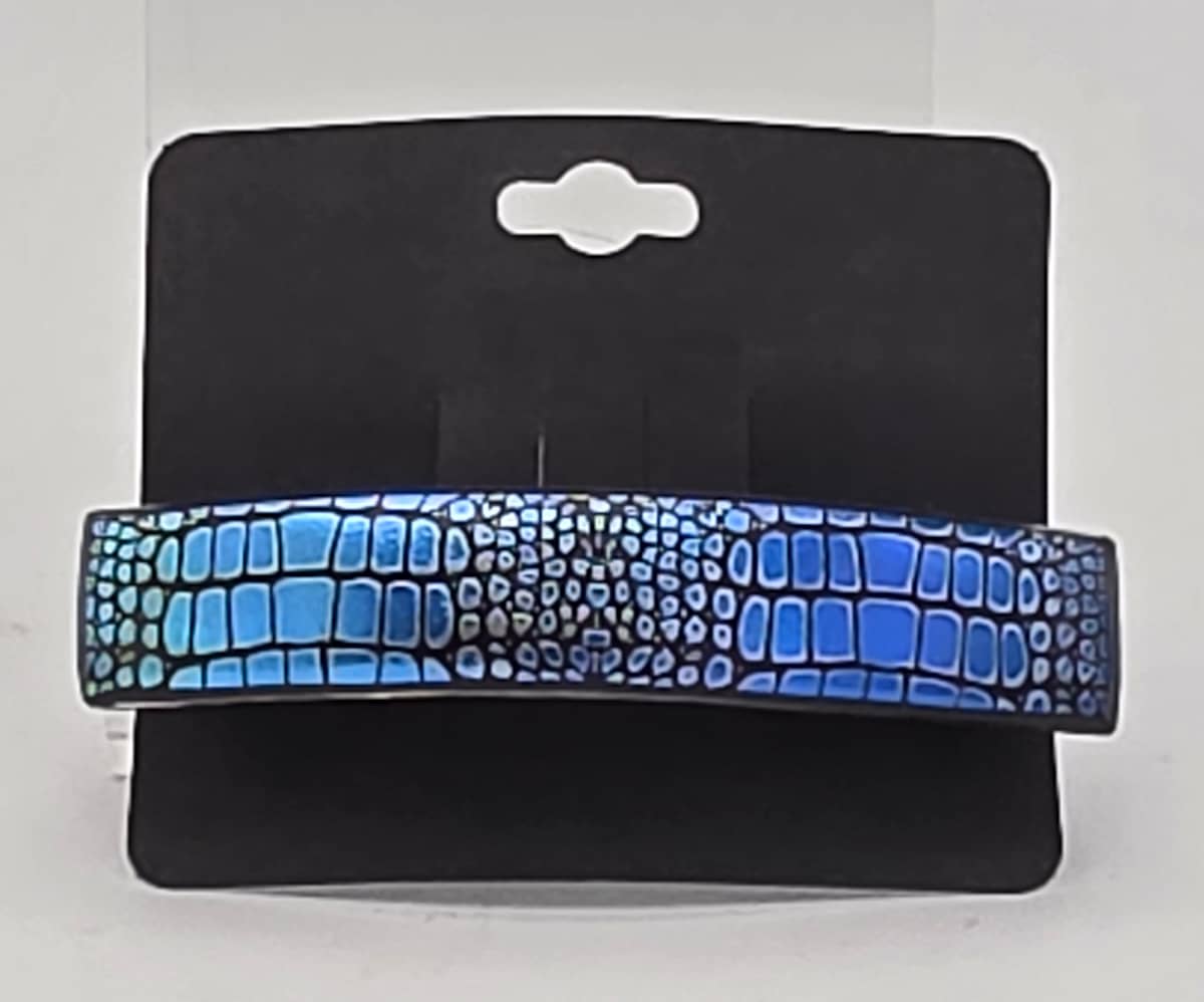 Barrette-Snakeskin Dichroic in Blues by Kathy Kollenburn 