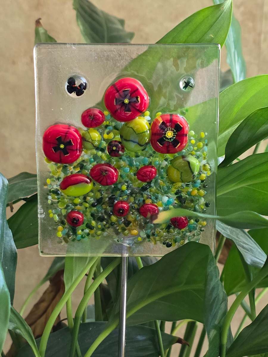 Garden Stake-Red Poppies by Kathy Kollenburn 
