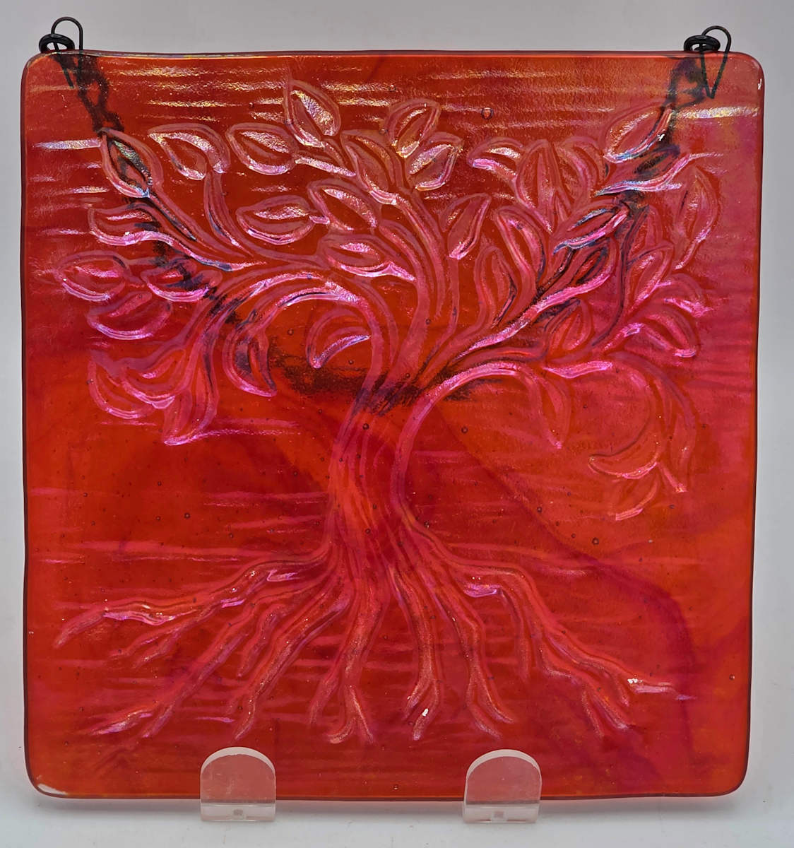 Garden Hanger-Tree of Life, Small in Red/Orange Irid by Kathy Kollenburn 